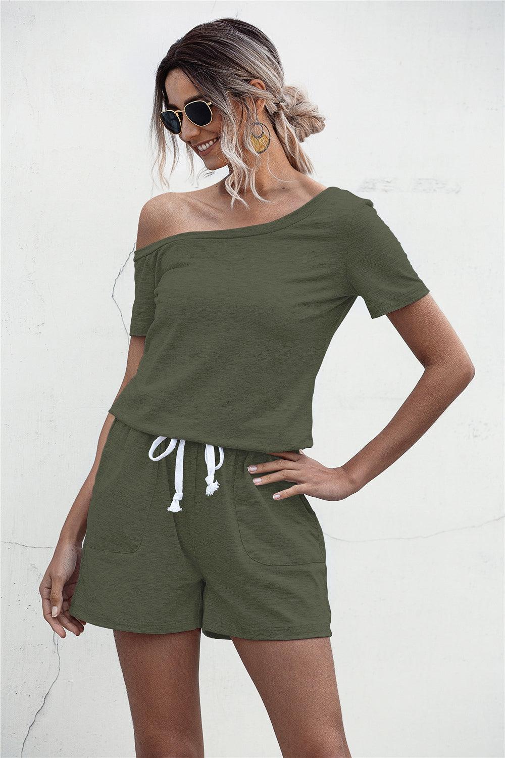 One Shoulder Tie Waist Romper Carauana Store