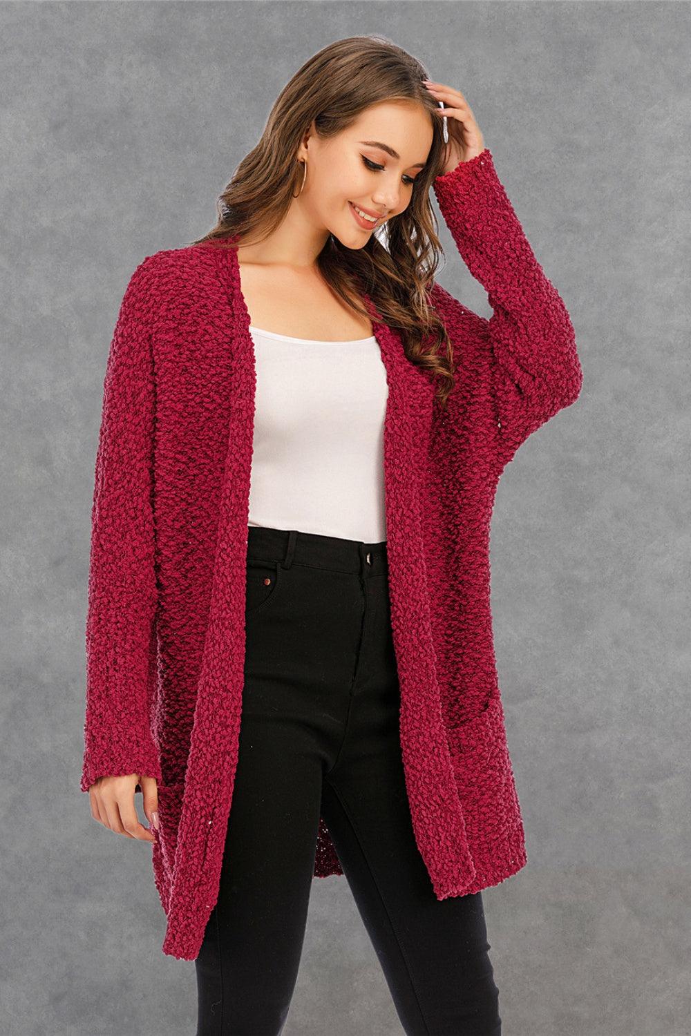 Angel Wings Pocketed Open Front Long Sleeve Cardigan Carauana Store
