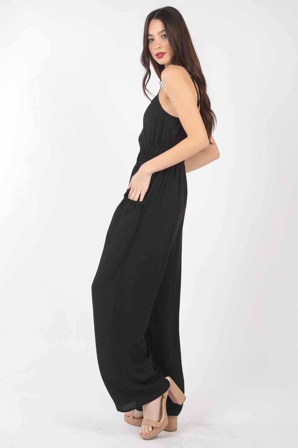 VERY J Pintuck Detail Woven Sleeveless Jumpsuit Carauana Store