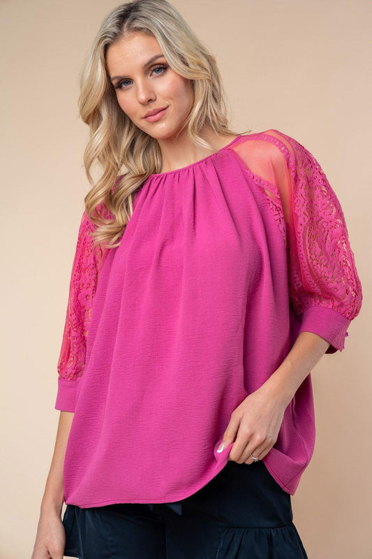 White Birch Round Neck Lace Half Sleeve Blouse Carauana Store