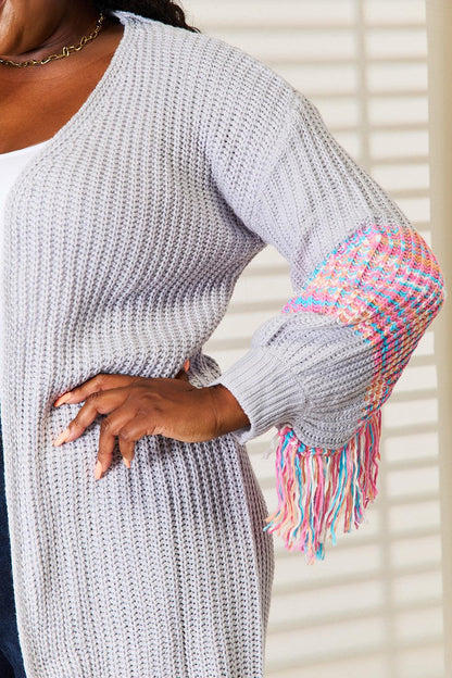 Woven Right Fringe Sleeve Dropped Shoulder Cardigan Carauana Store