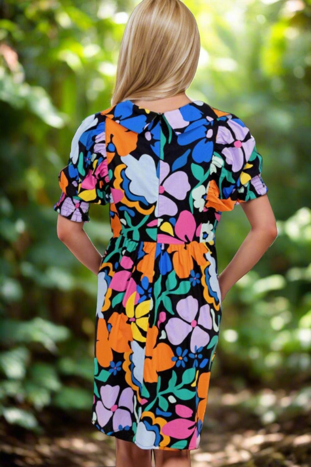 Printed Johnny Collar Half Sleeve Mini Dress Carauana Store