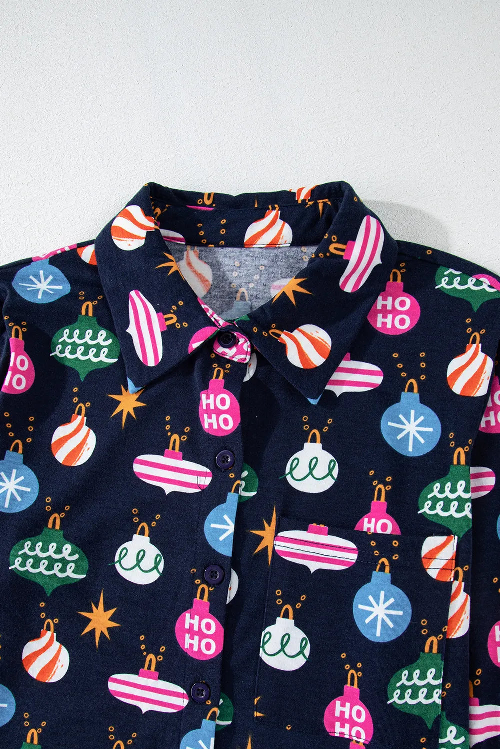 Christmas Lights Print Collared Neck Top and Pants Set Carauana Store