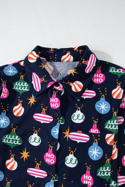 Christmas Lights Print Collared Neck Top and Pants Set Carauana Store