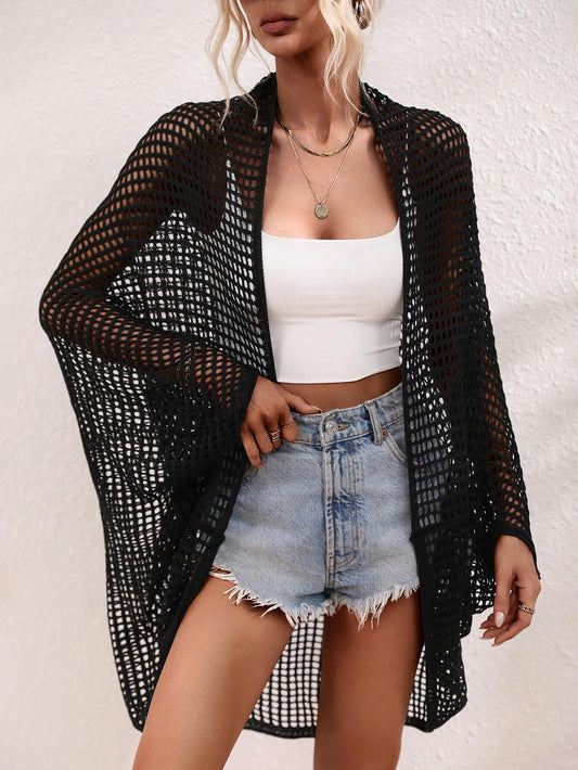 Openwork Open Front Longline Cover Up Carauana Store