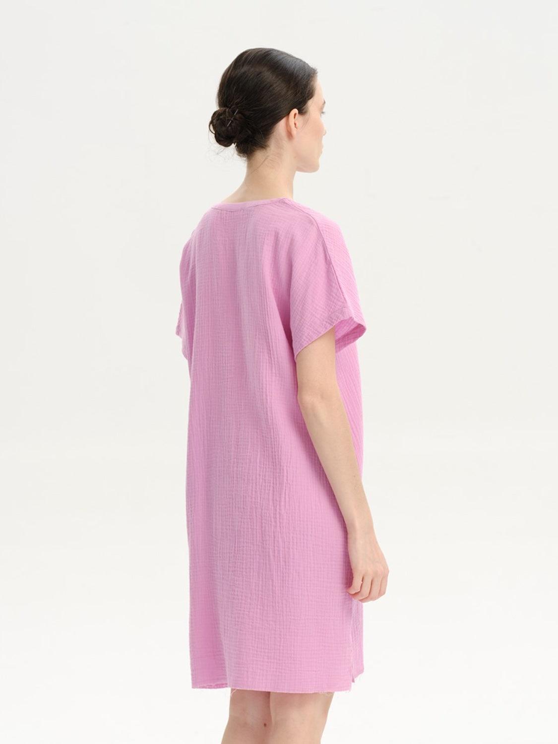 Slit Notched Short Sleeve Mini Dress Carauana Store