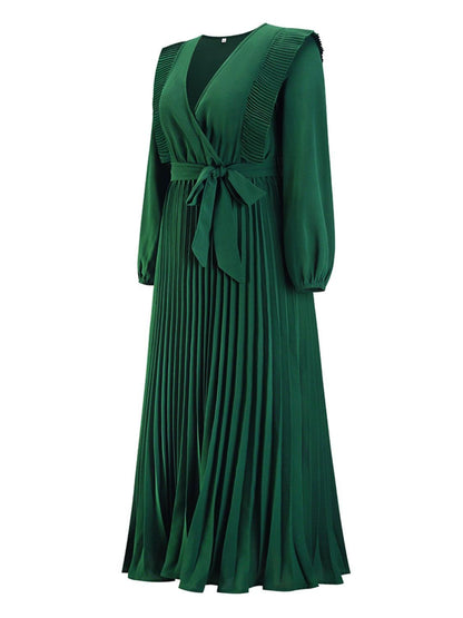 Pleated Surplice Tie Waist Maxi Dress Carauana Store