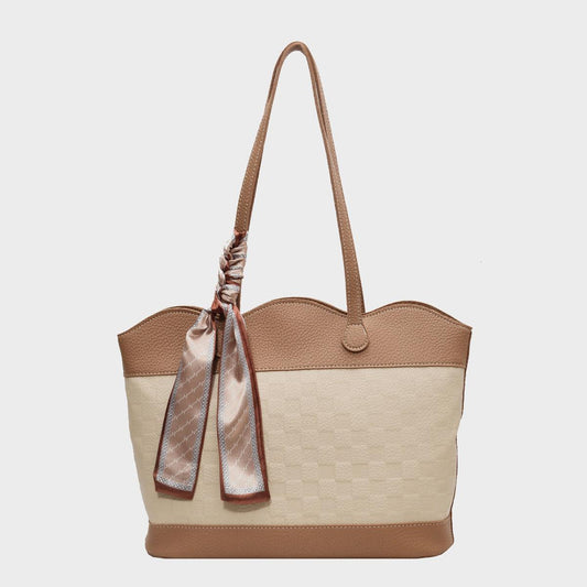 PU Leather Tied Contrast Tote Bag Carauana Store