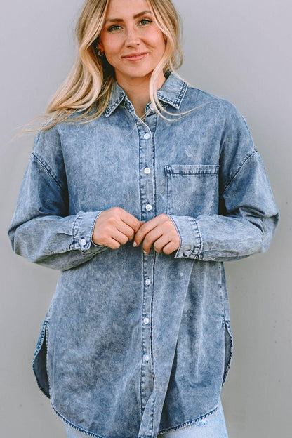 Button Up Dropped Shoulder Denim Top Carauana Store