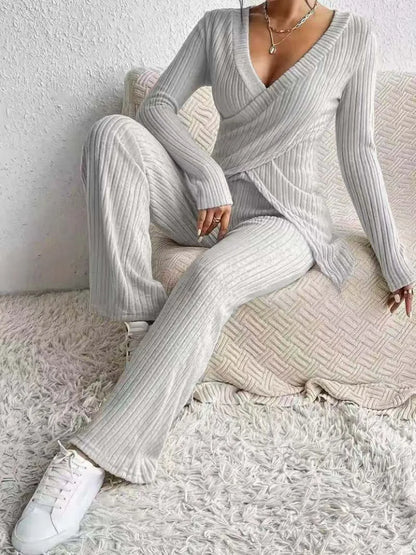 Surplice Long Sleeve Top and Pants Set Carauana Store