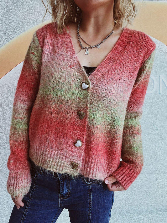 Gradient Heart Shape Button V-Neck Cardigan Carauana Store