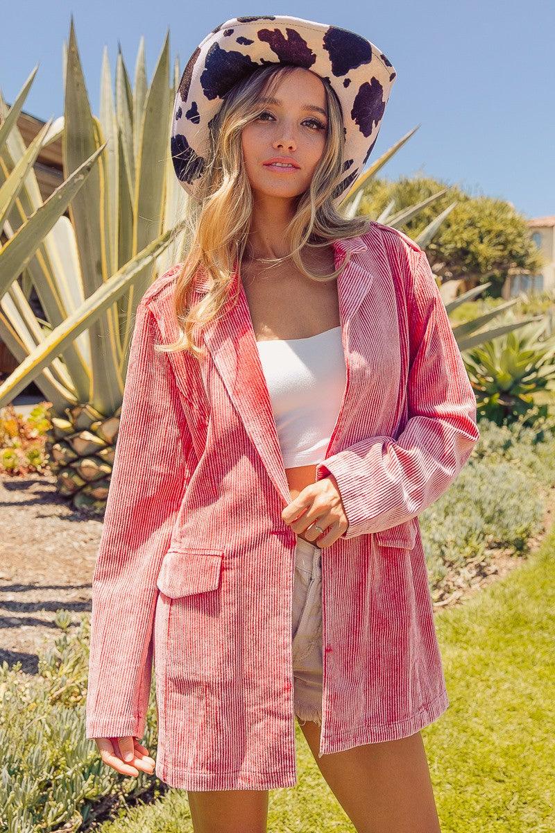 BiBi Ribbed Button Up Long Sleeve Blazer Carauana Store