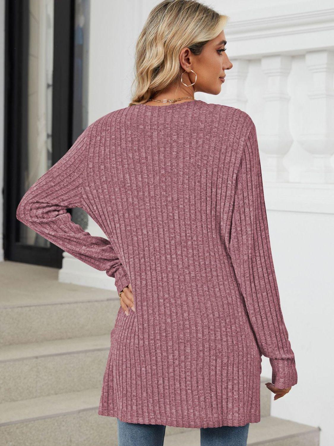 Pocketed Open Front Long Sleeve Cardigan Carauana Store