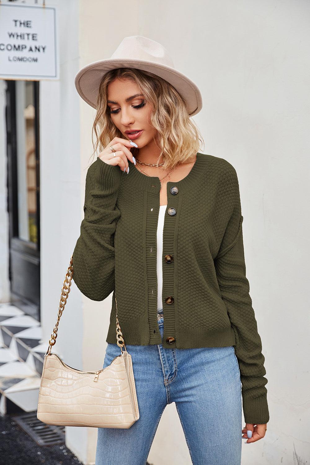 Button Down Exposed Seam Cardigan Carauana Store