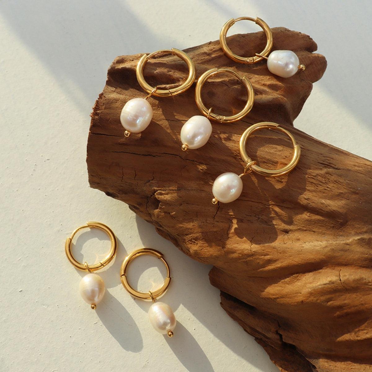 Gold-Plated Titanium Steel Pearl Earrings Carauana Store