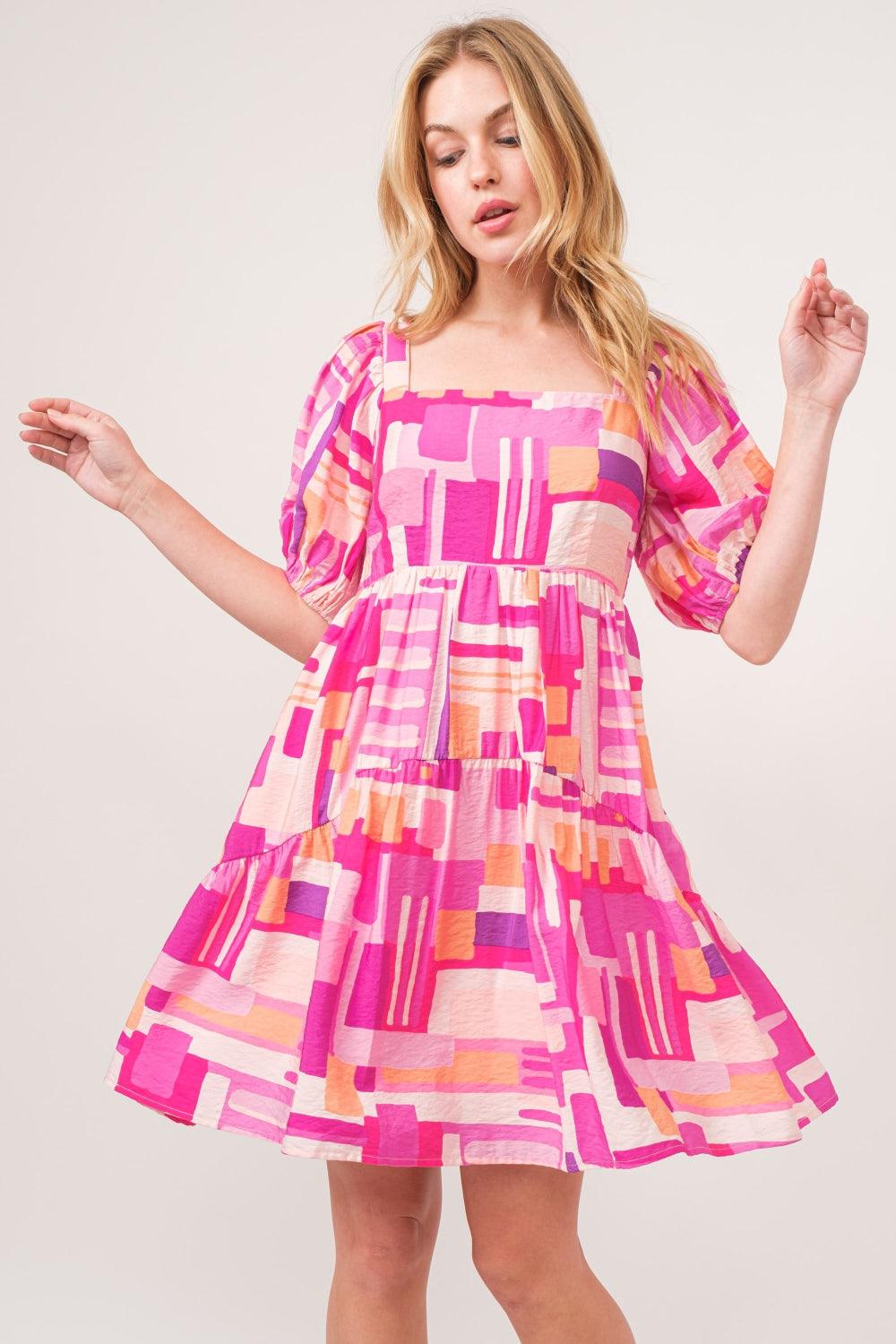 And The Why Color Block Puff Sleeve Dress Carauana Store