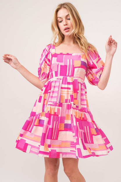 And The Why Color Block Puff Sleeve Dress Carauana Store