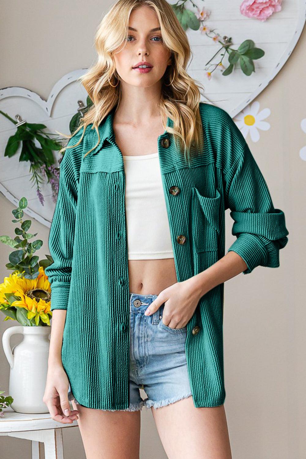Reborn J Striped Button Up Long Sleeve Shacket Carauana Store