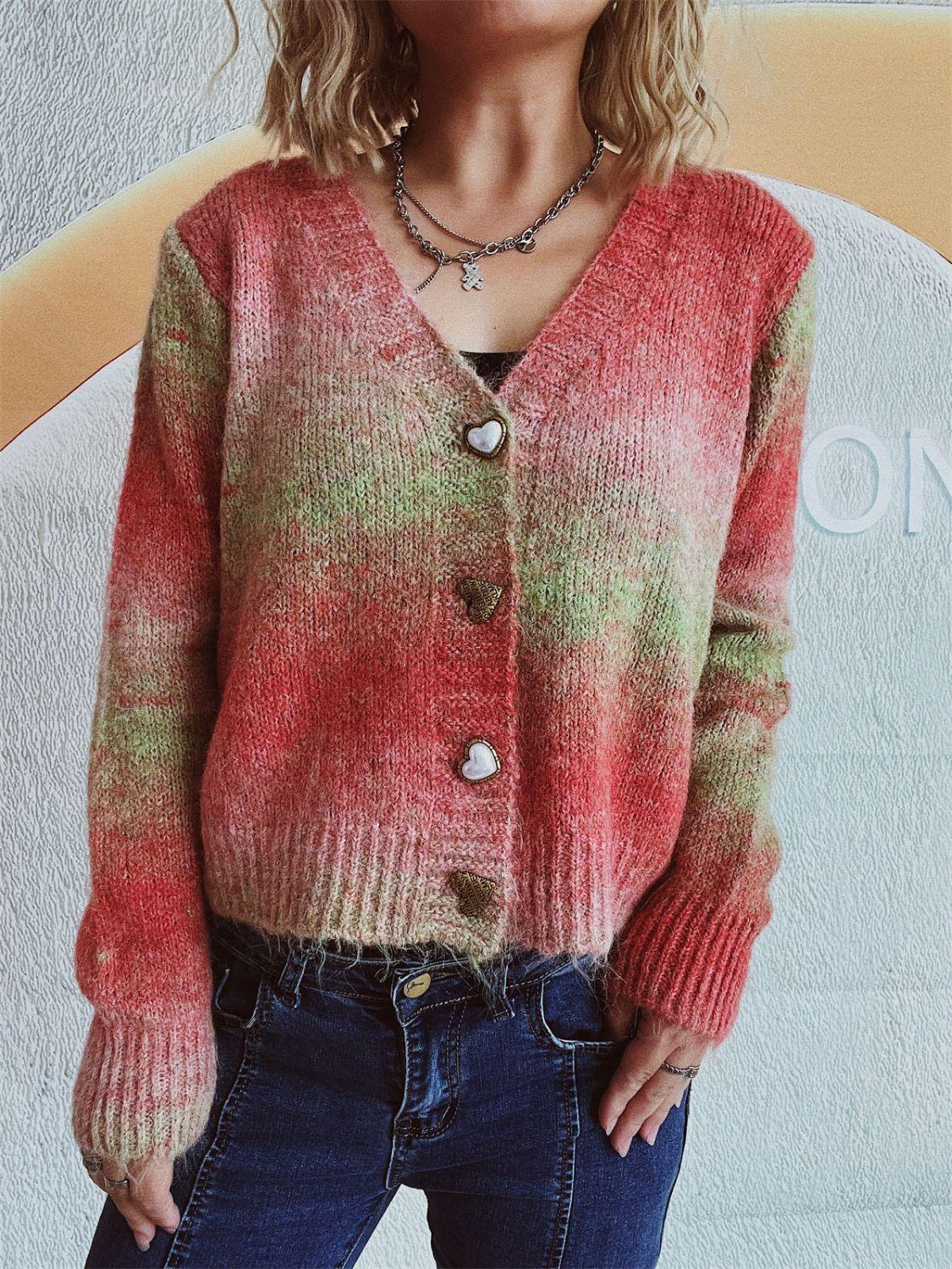Gradient Heart Shape Button V-Neck Cardigan Carauana Store