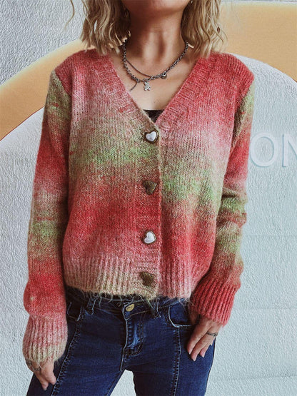 Gradient Heart Shape Button V-Neck Cardigan Carauana Store