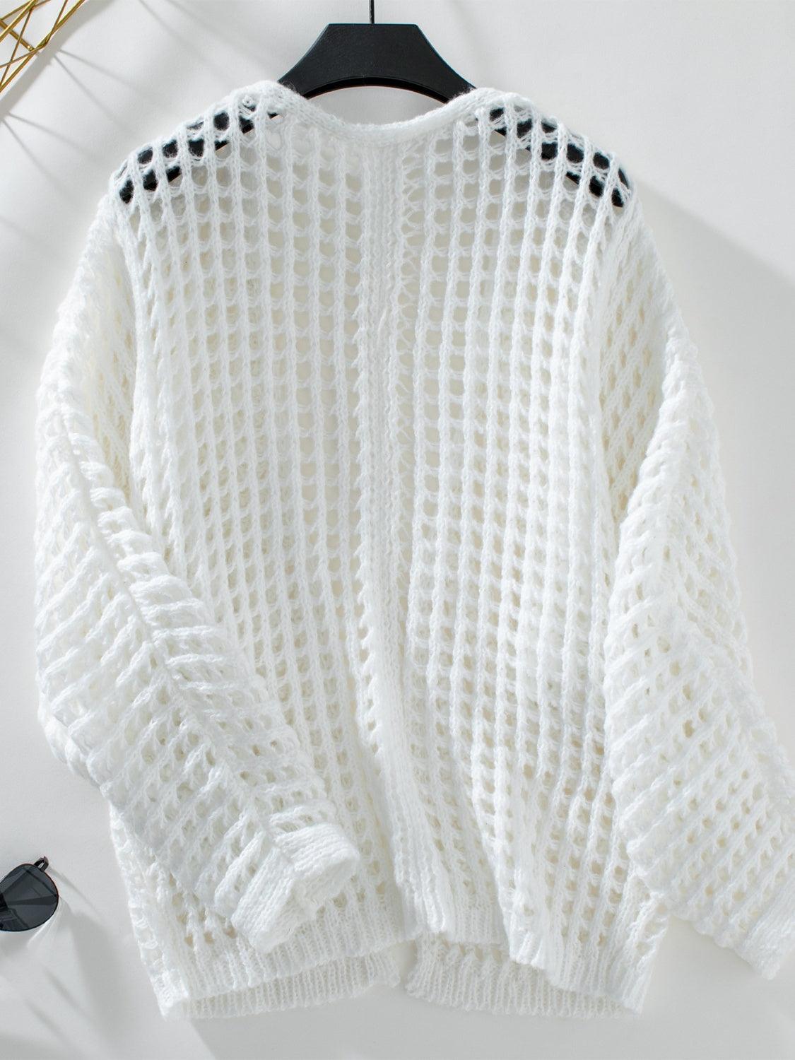 Openwork Open Front Long Sleeve Cardigan Carauana Store