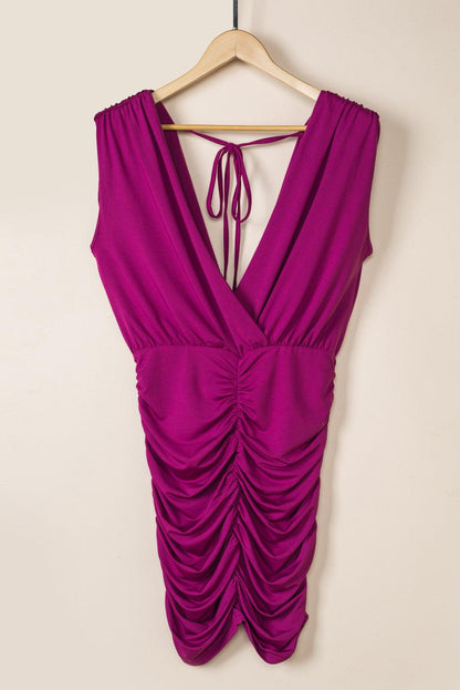 Ruched Surplice Sleeveless Wrap Dress Carauana Store