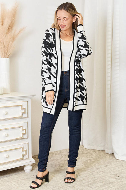 Mandy Woven Right Houndstooth Open Front Longline Cardigan Carauana Store