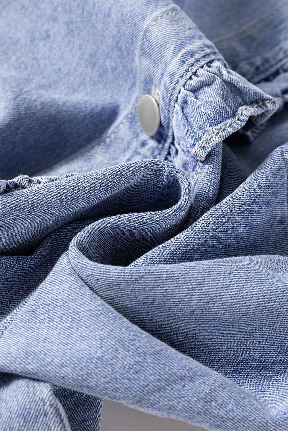 Frill Button Up Long Sleeve Denim Top Carauana Store