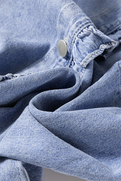 Frill Button Up Long Sleeve Denim Top Carauana Store