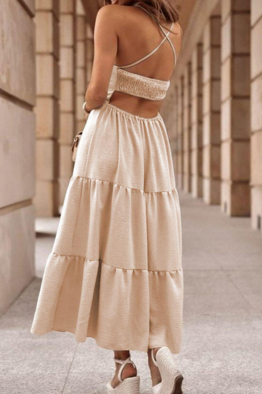 Tiered Crisscross Spaghetti Strap Dress Carauana Store