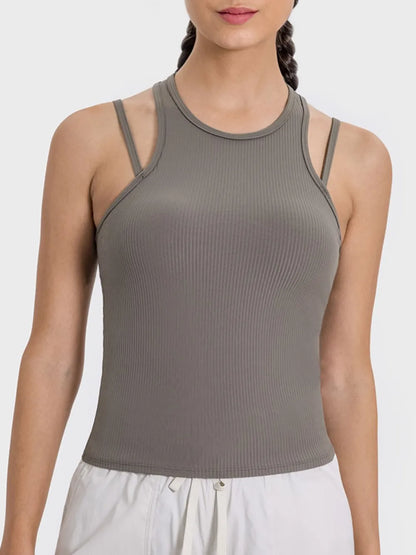 Millennia Cutout Round Neck Racerback Active Tank Carauana Store