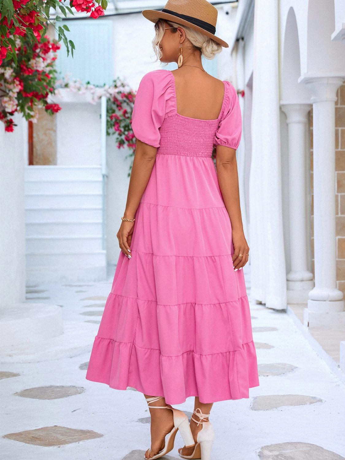 Tiered Smocked Short Sleeve Dress Carauana Store