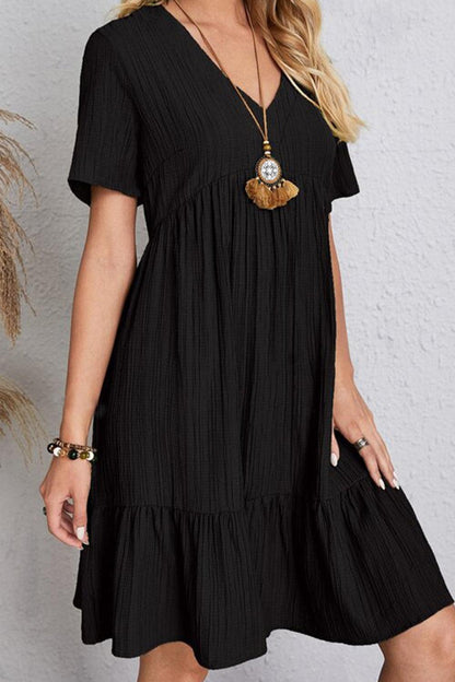 Full Size Ruched V-Neck Short Sleeve Dress Carauana Store