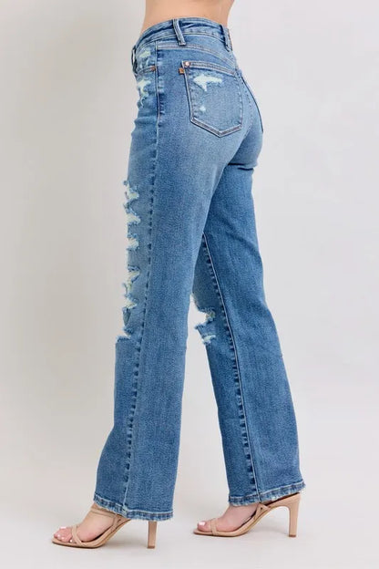 Judy Blue Full Size High Waist Heavy Destroy Straight Jeans Plus Size