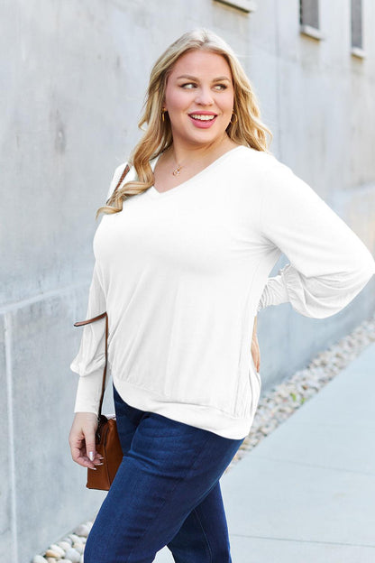 Basic Bae Full Size V-Neck Lantern Sleeve Blouse Carauana Store