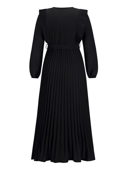 Pleated Surplice Tie Waist Maxi Dress Carauana Store