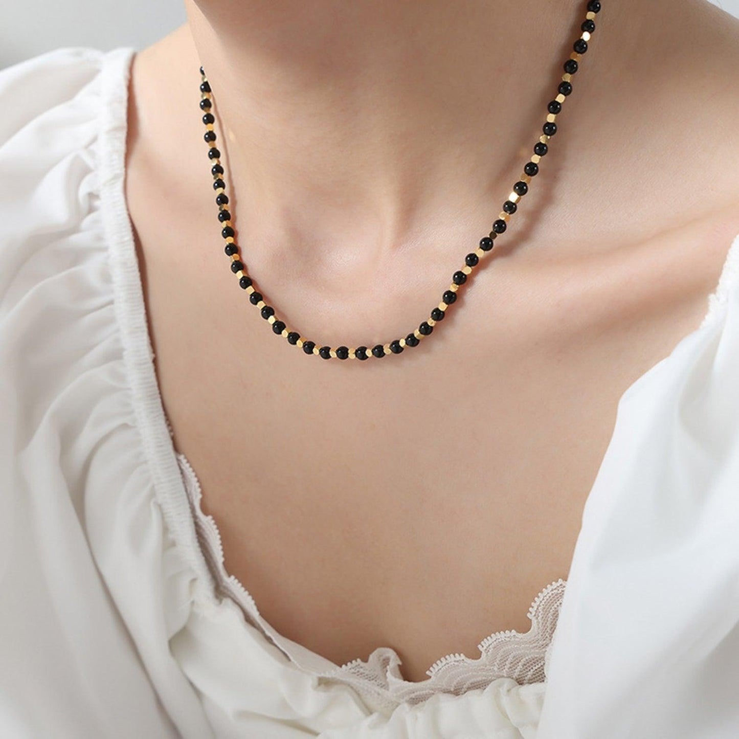 Agate Beaded Titanium Steel Necklace Carauana Store