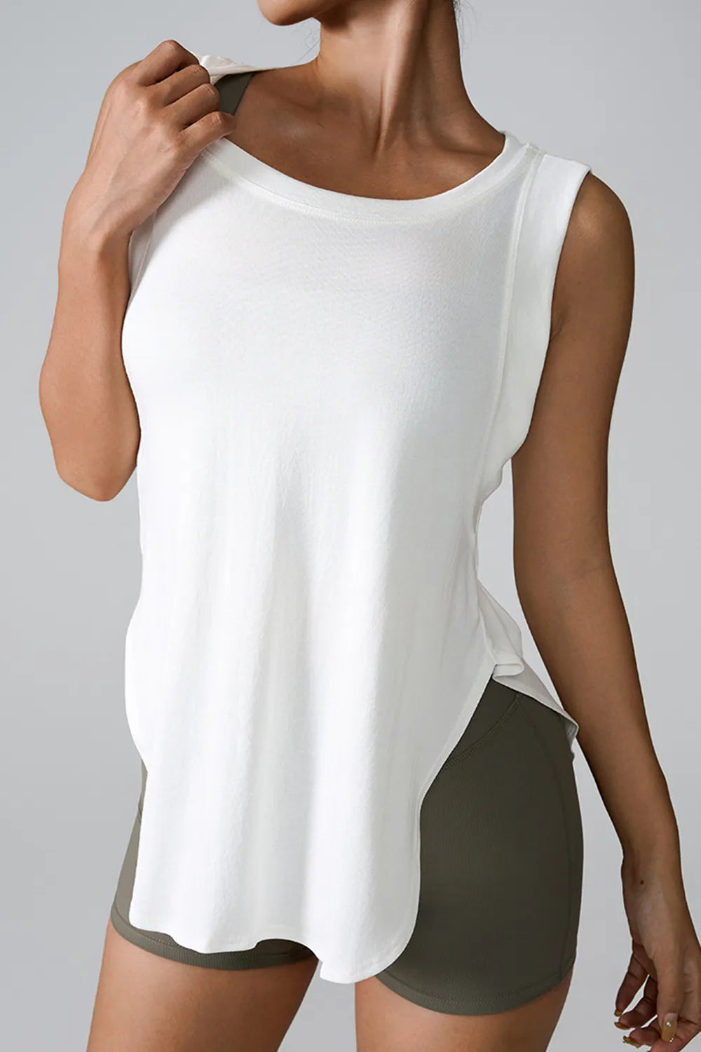 Slit Round Neck Active Tank Carauana Store
