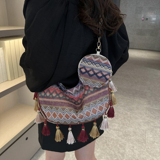 Printed Tassel Detail Crossbody Bag with Small Purse Carauana Store