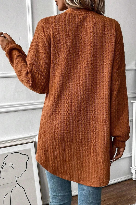 Textured Pocketed Open Front Long Sleeve Cover Up Carauana Store