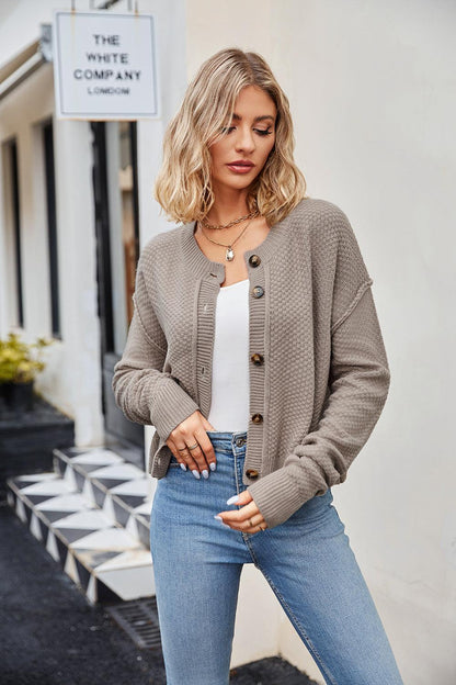 Button Down Exposed Seam Cardigan Carauana Store