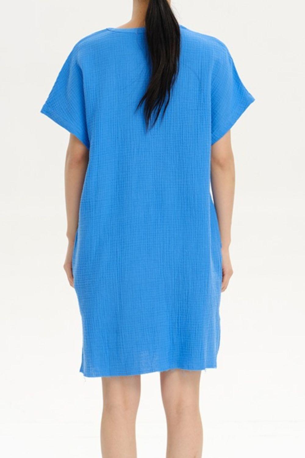 Slit Notched Short Sleeve Mini Dress Carauana Store