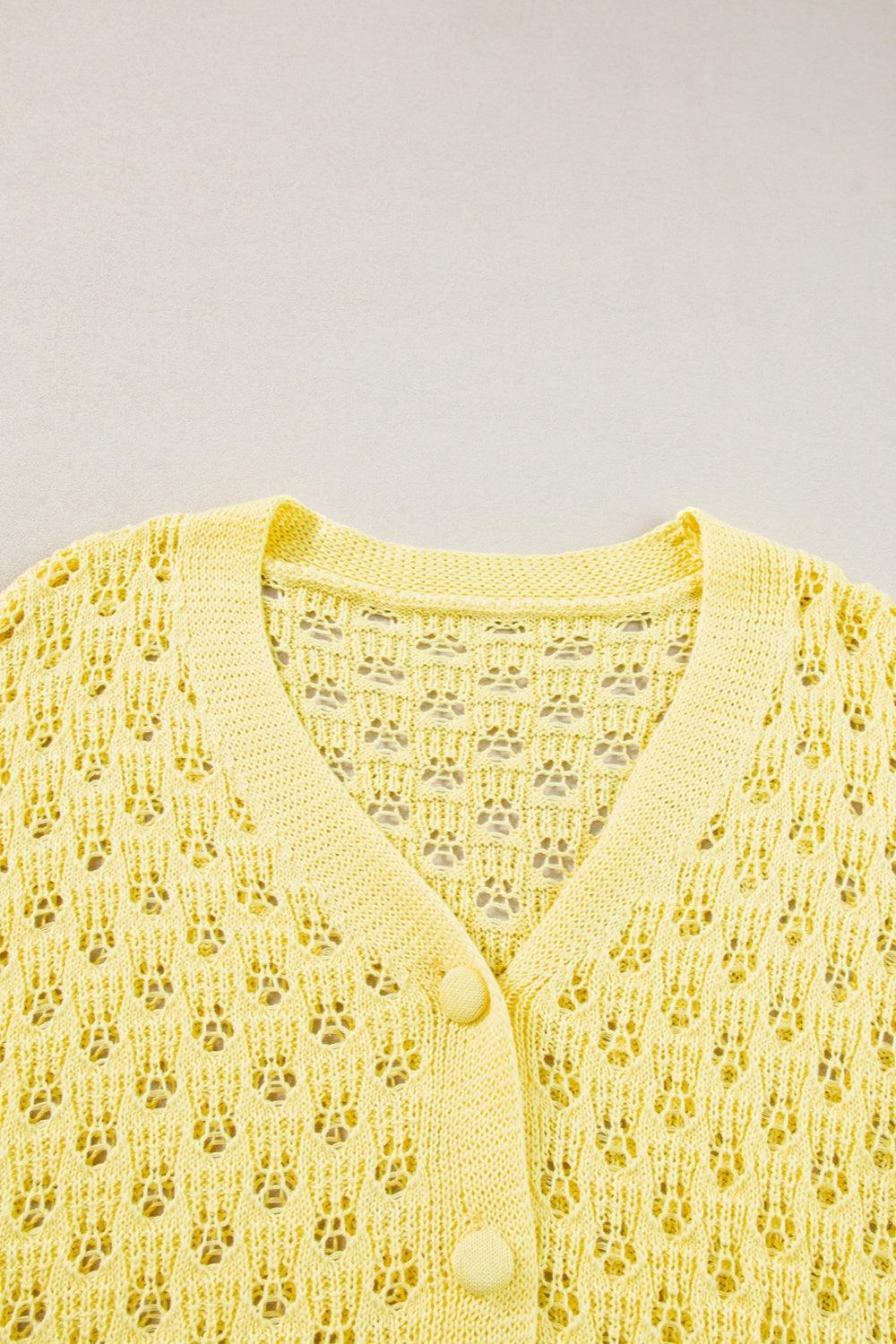 Openwork V-Neck Long Sleeve Cardigan Carauana Store