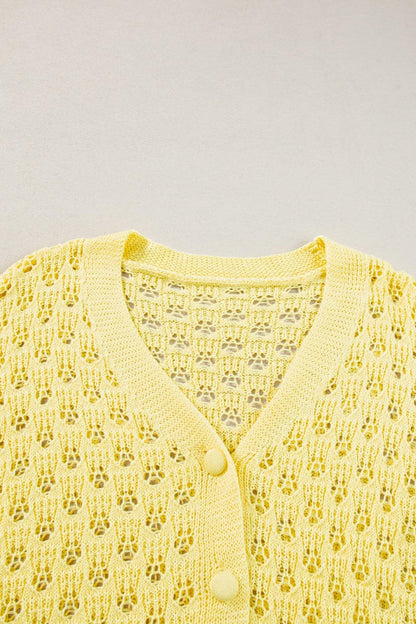 Openwork V-Neck Long Sleeve Cardigan Carauana Store