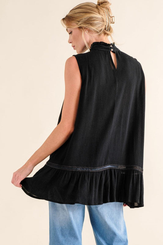 And The Why Lace Detail Sleeveless Ruffled Top Carauana Store
