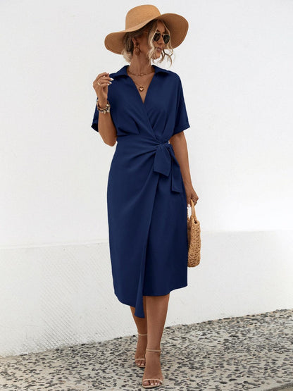 Tied Slit Short Sleeve Dress Carauana Store