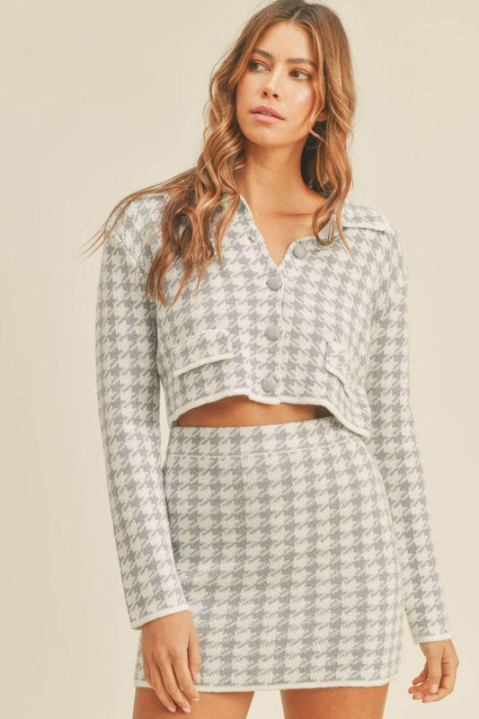 MABLE Houndstooth Cropped Knit Cardigan and Mini Skirt Set Carauana Store