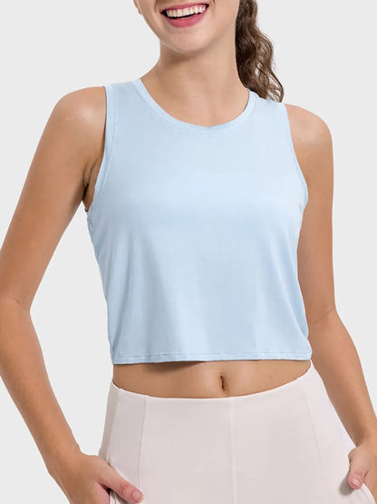 Millennia Drawstring Cutout Round Neck Active Tank Carauana Store