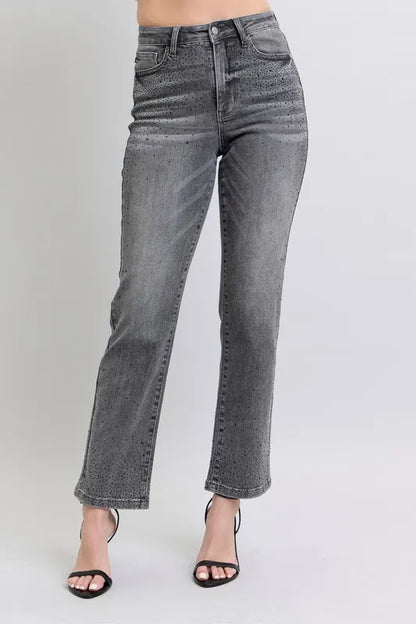 Judy Blue Full Size High Waist Rhinestone Straight Jeans Plus Size Carauana Store