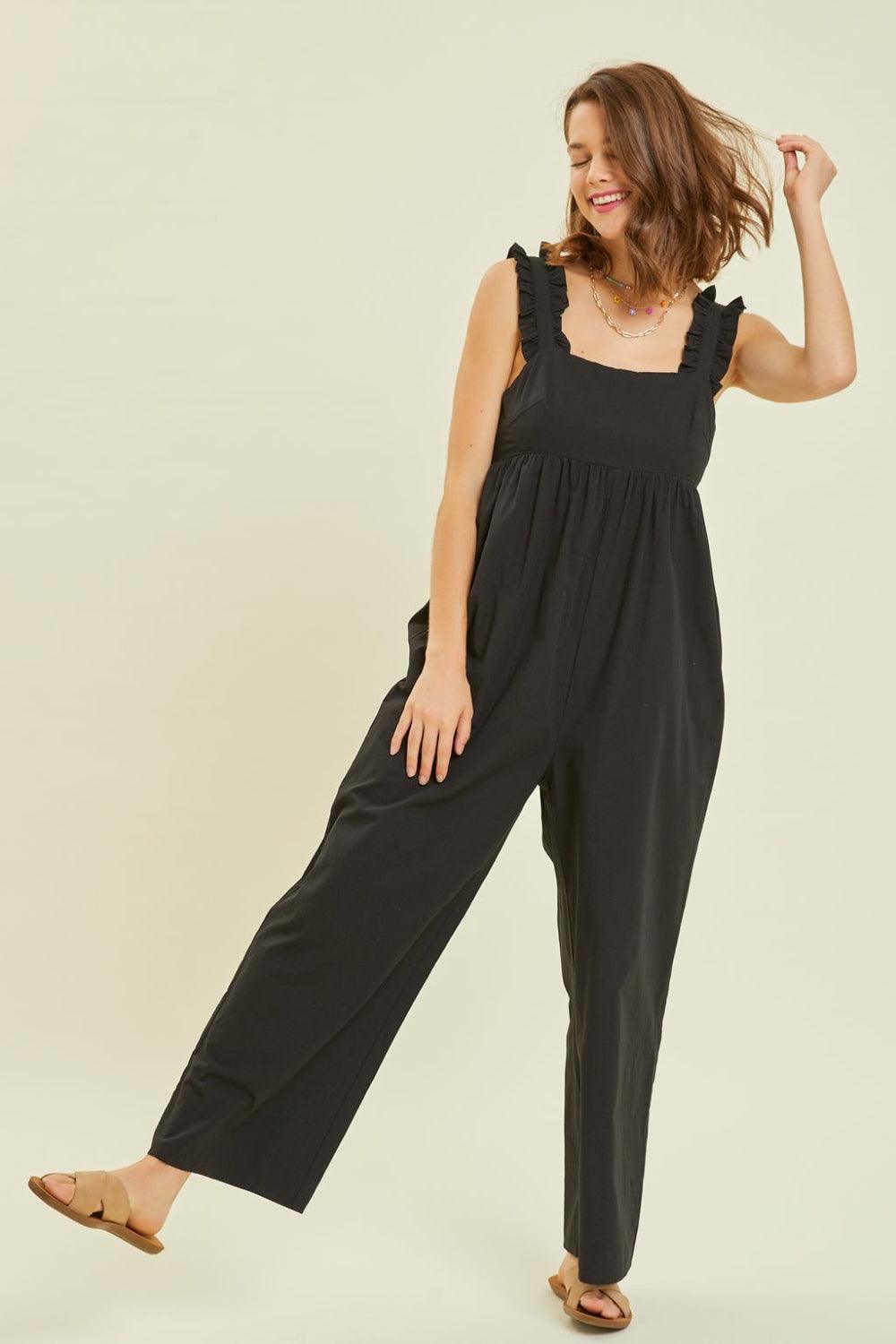 HEYSON Full Size Ruffled Strap Back Tie Wide Leg Jumpsuit Carauana Store